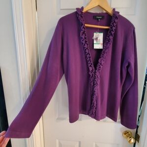 Joneswear Women's L Purple Ruffle Neckline/Placket Cardigan w/Hook Eye Closure